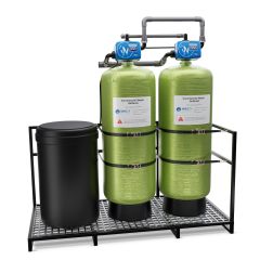 WECO KCR Series: Commercial Twin Water Softener with 3" Pipe and Progressive Flow, Pre-Plumbed Skidded Configuration - Made in U.S.A.