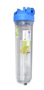 Atlas Filtri DP BIG PS PM 20 MONO - 1” NPT IN TS - Blue/Clear Housing with Plugged Drain Port & Manometer Plugs