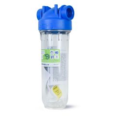 Atlas Filtri Blue Cap- Clear Sump Housing w/ Pressure Relief  2.5" x 10" at  1" NPT In/Out