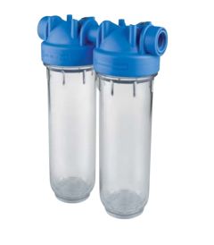 Atlas Filtri Blue - Clear Twin Series Housing w/ Pressure Relief 2.5" x 10" at 1/4" NPT In/Out