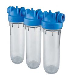 Atlas Filtri Blue - Clear Triple Series Housing w/ Pressure Relief 2.5" x 10" at 1/4" NPT In/Out