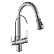 Wanfan Luxury Pull Down Kitchen Triple Faucet for Hot, Cold & RO Filtered Water | Brushed Nickel Finish