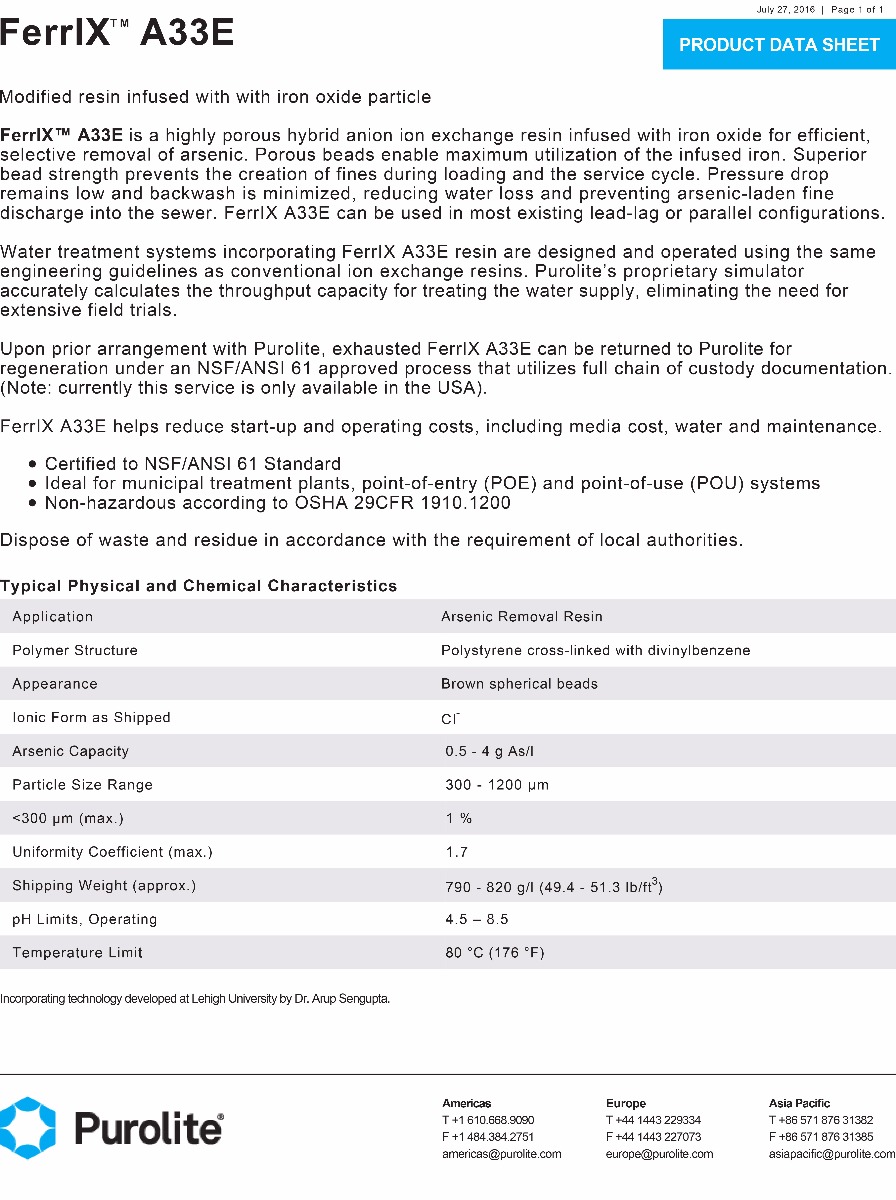 FerrIX Arsenic Removal Media for WECO Filters